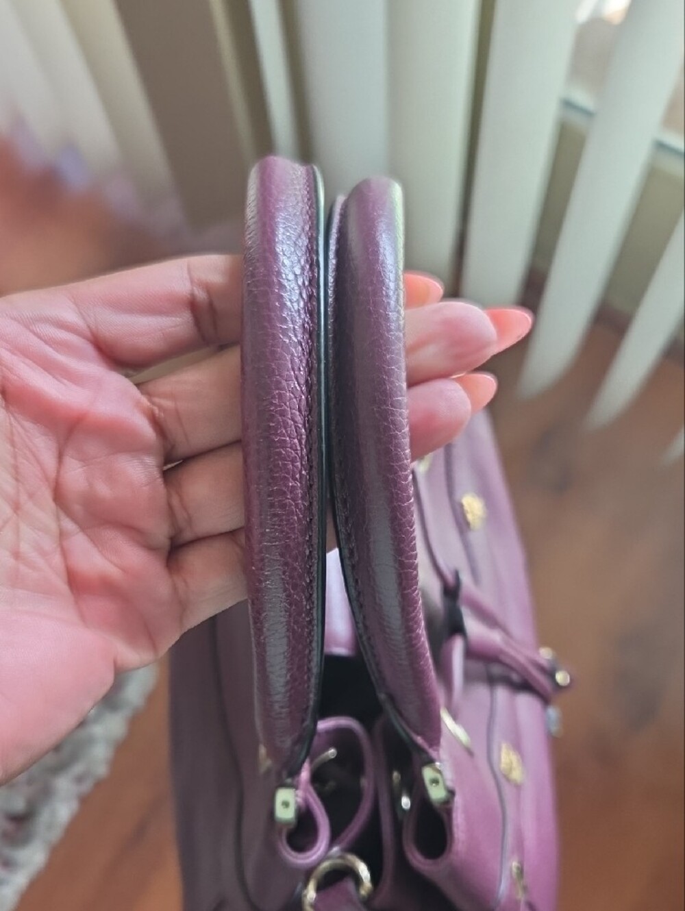 MCM Plum Drawstring Tote with Gold-Tone Hardware - Picture 3 of 15